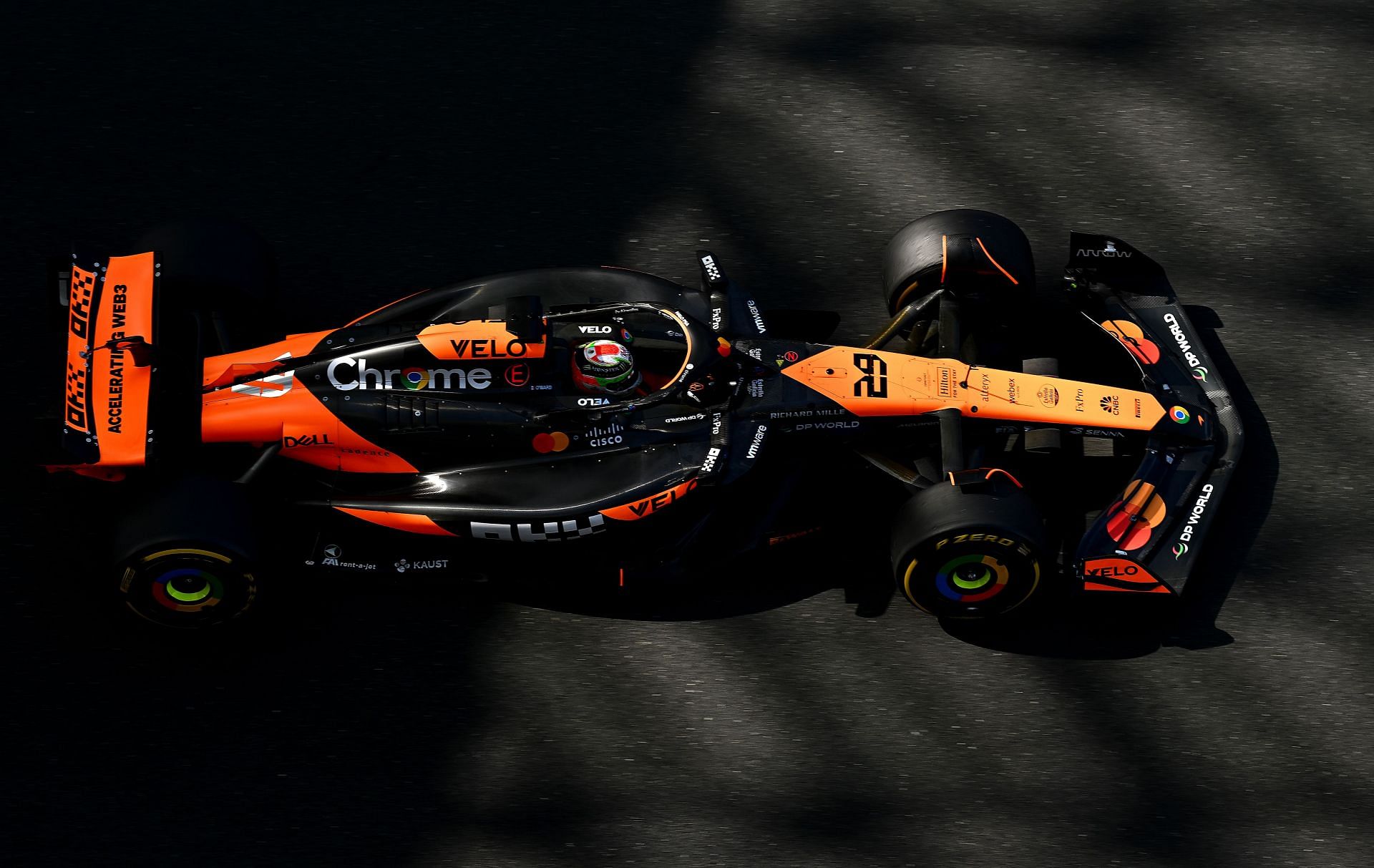 Pato O'Ward driving the (29) McLaren MCL38 Mercedes on track during Formula 1 testing at Yas Marina Circuit - Source: Getty